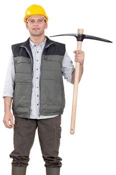 Man holding pick-Axe in one hand