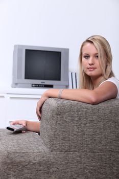 girl in front of television