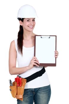 Female labourer with clipboard