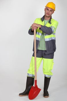 worker with shovel