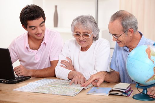 Family looking at a map