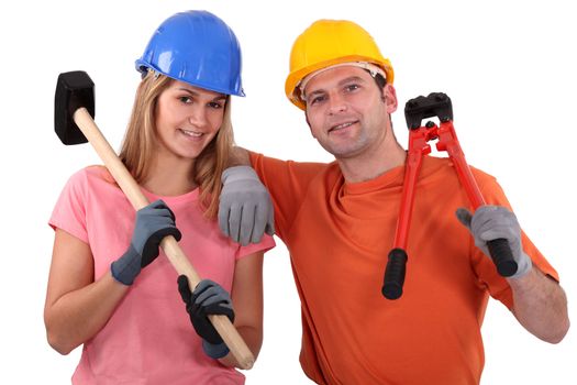 Man and woman with hammer