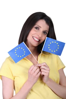 Woman with paper flags