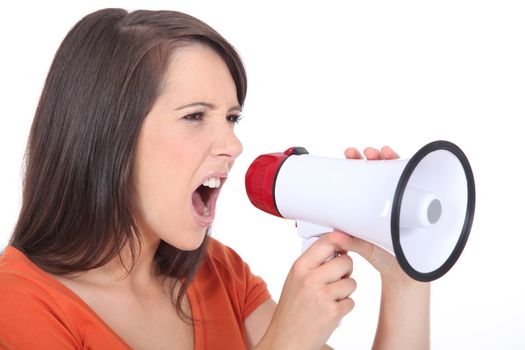 Angry woman screaming in speakerphone