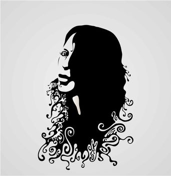 woman's swirly face silhouette. vector illustration