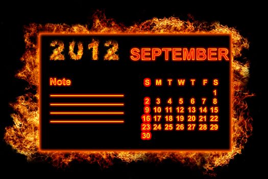 Fire frame calendar, September 2012