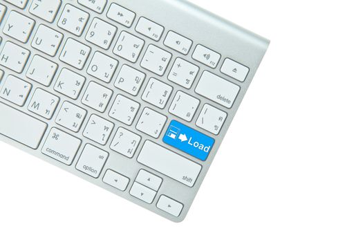 Blue load button on computer keyboard isolated on white backgrou