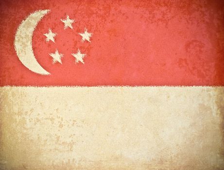 old grunge paper with Singapore flag background