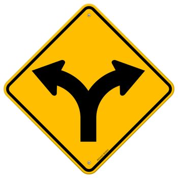 Illustration of Fork in the road symbol on yellow background