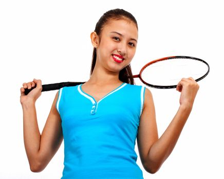 Sporty Girl After Playing A Game Of Badminton