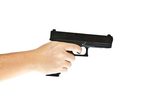 Airsoft hand gun, glock model with hand aim the target