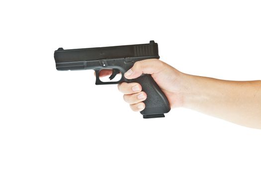 Airsoft hand gun, glock model with hand aim the target