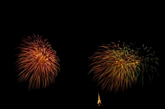 fireworks display above Thai pagoda