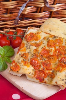 Slices of Typical italian focaccia bread like pizza
