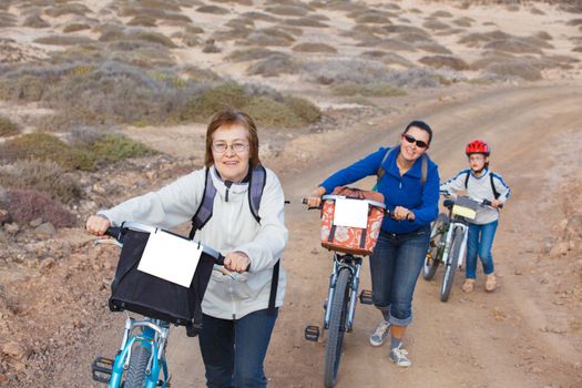 Family having a excursion on their bikes