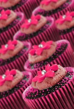 Lovely chocolate cupcakes decorated in pink