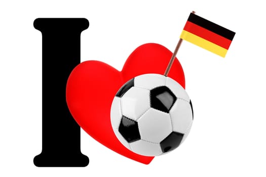 Small flag on a red heart and the word I to express love for the national flag of Germany
