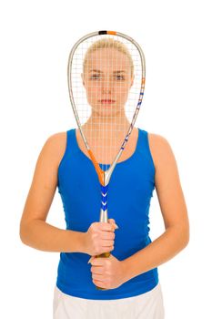 Woman with squash racquet