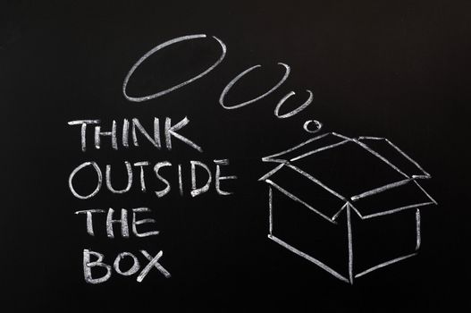 Concept of "Think Outside the box" drawn with chalk on a blackboard 