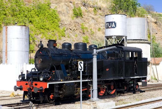 steam locomotive at railway station of Tua, Douro Valley, Portug