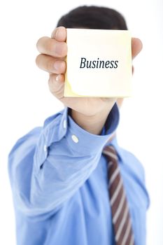 business man holding post  with text BUSINESS
