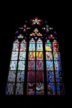 stained-glass window in the St. Vitus cathedral. praha