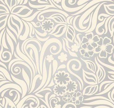 Decorative graphic curly seamless background with flowers and leaves