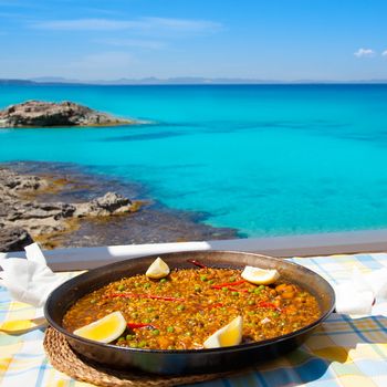 Paella mediterranean rice food in balearic islands