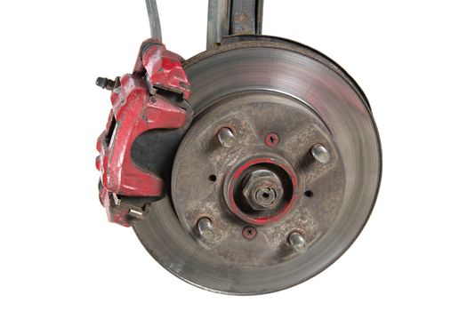 Old brake pads and disk (isolated)