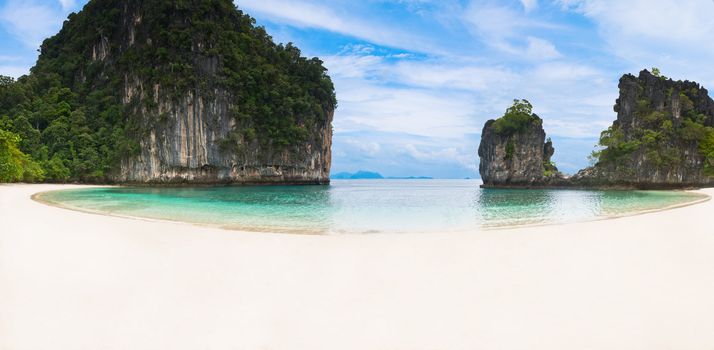 Panoramic view of a white sandy beach in Thailand