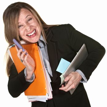 Smiling Multitasking Woman