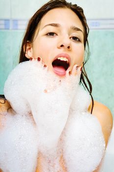 Close up of a in bathtub with foam