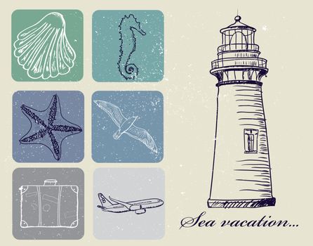Vintage set of sea travel icons