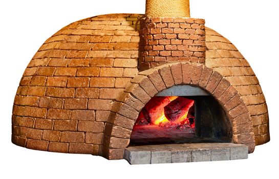 Old brick bread oven is isolated on a white background