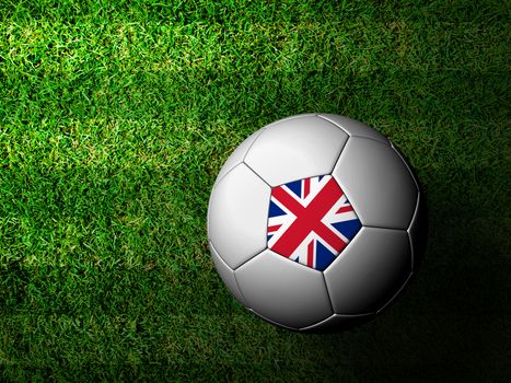 United Kingdom Flag Pattern 3d rendering of a soccer ball in gre