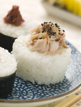 Sushi Rice Balls with Smoked Mackerel and Ameboshi Paste