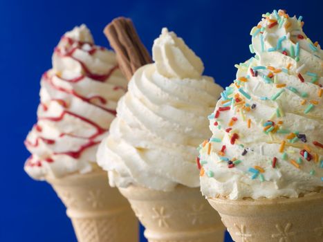 Whipped Ice Cream Cones with Three Different Toppings