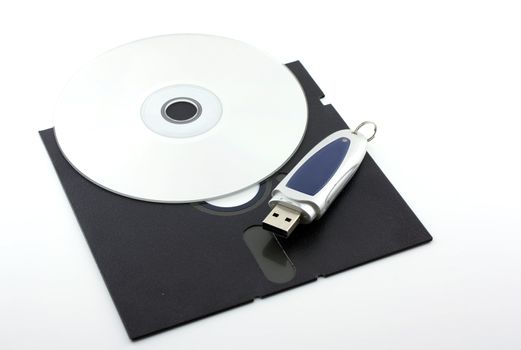 Old floppy disk, CD-ROM and USB-memory