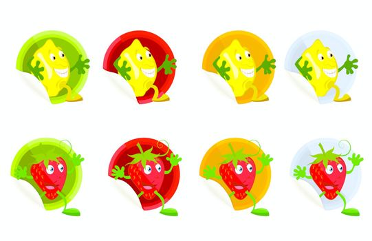 Set-of-vector-stickers-with-lemon-and-strawberry