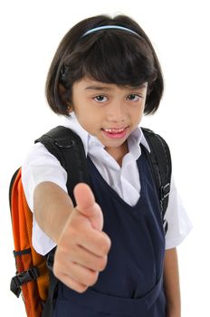Thumb up primary school girl