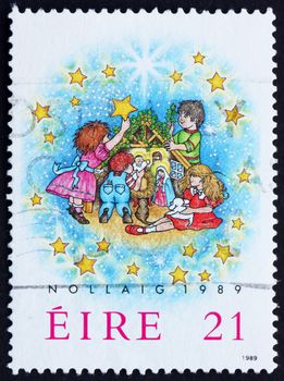 Postage stamp Ireland 1989 Children and Creche, Christmas