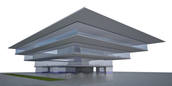 Modern building exterior 3d render 