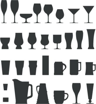 Alcohol and coffee glasses, mugs, and glassware