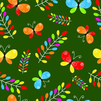  Floral seamless pattern with bird and butterflies