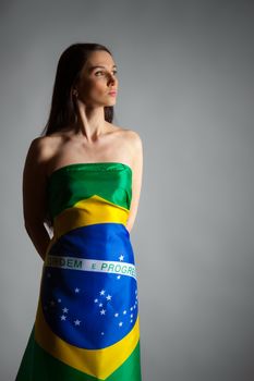 woman in the Brazilian flag