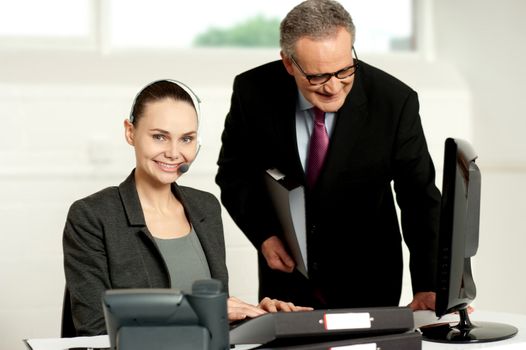 Team of two business executives working in office