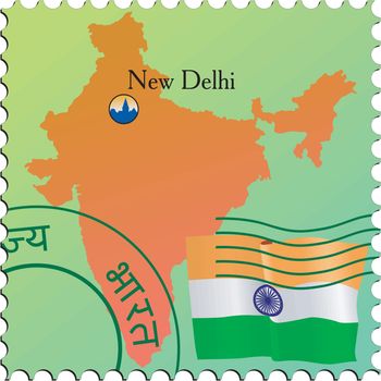 Delhi - capital of India. Vector stamp