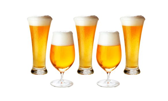 Different glasses of cold lager beer isolated- excellent quality