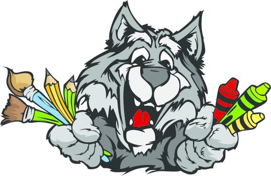 Happy Preschool Wolf Mascot Cartoon Vector Image