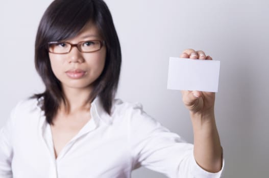 asian girl with blank name card